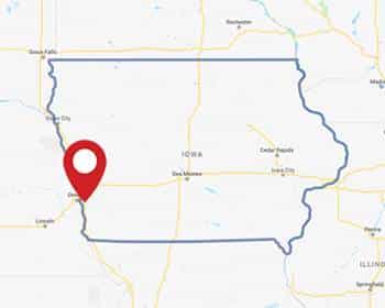 A map for a Love's travel stop where you can use your MTA card in Mills County, IA.