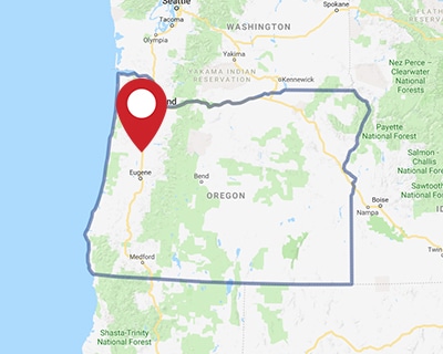 A map for a Love's travel stop where you can use your MTA card in Millersburg, OR.