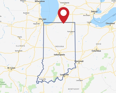 A map for a Love's travel stop where you can use your MTA card in Elkhart, IN.