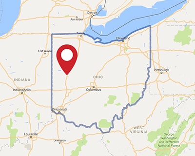 A map for a Love's travel stop where you can use your MTA card in Sidney, OH.