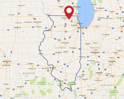 A map for a Love's travel stop where you can use your MTA card in Hampshire, IL.