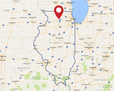 A map for a Love's travel stop where you can use your MTA card in Rochelle, IL.