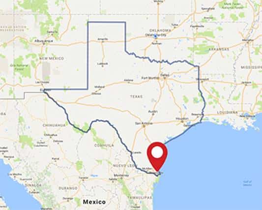 A map for a Love's travel stop where you can use your MTA card in Brownsville, TX.