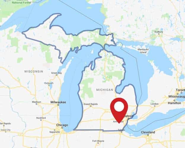 A map for a Love's travel stop where you can use your MTA card in Milan, MI.