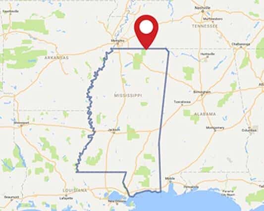 A map for a Love's travel stop where you can use your MTA card in Walnut, MS.