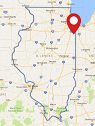 A map for a Love's travel stop where you can use your MTA card in Northeast, Illinois.