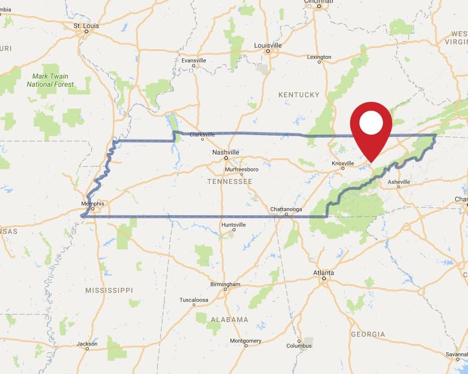 A map for a Love's travel stop where you can use your MTA card in Newport, TN.