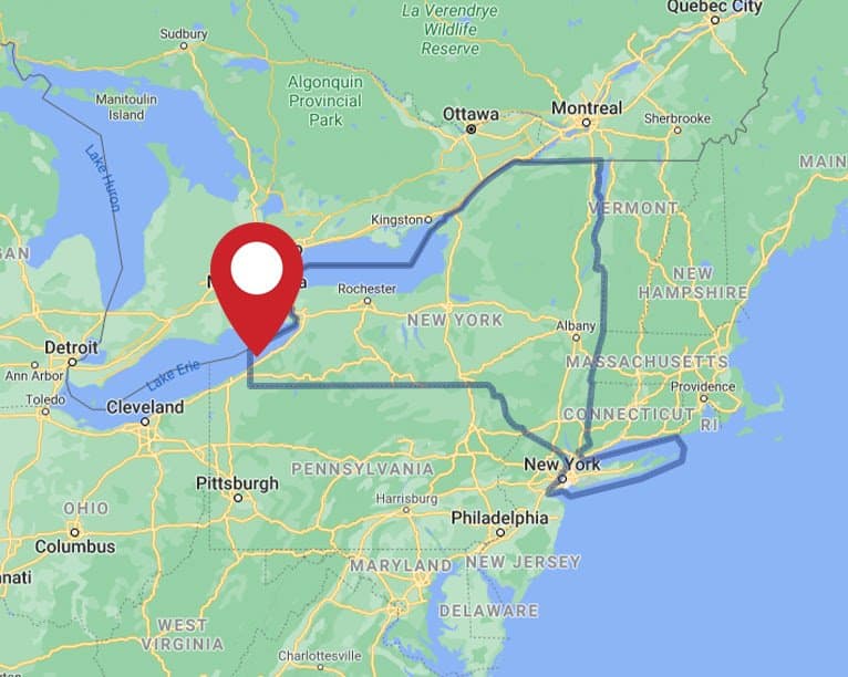 A map for a Love's travel stop where you can use your MTA card in Ripley, NY.