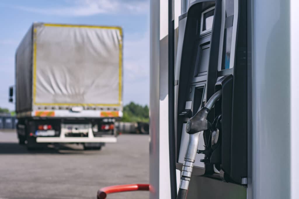 A close up of a fuel filling station at a loves gas station. 